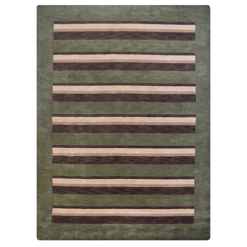 RUGSOTIC CARPETS HAND KNOTTED LOOM WOOL ECO-FRIENDLY AREA RUGS  - 8'x10', Rectangle, Green Brown Color, Contemporary Modern Design, High Pile Handmade Anti Skid Rugs for Living Room (L00904)