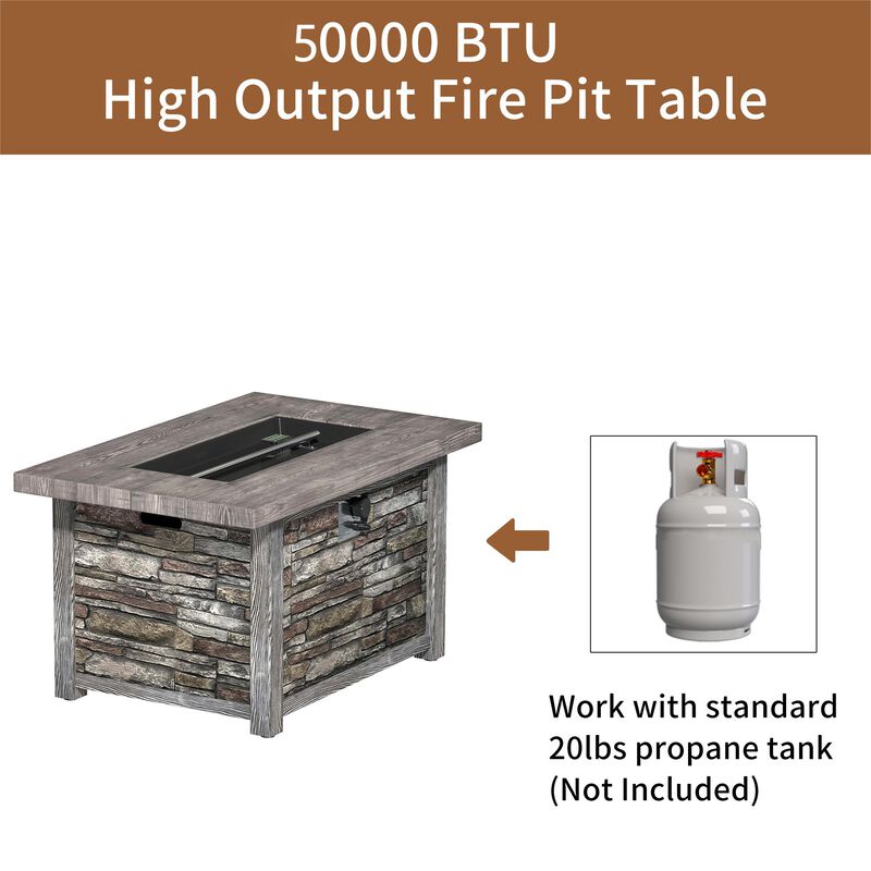 43.5 inch  Propane Fire Pit Table with 50000 BTU Auto-Ignition Propane Gas Firepit with Waterproof Cover