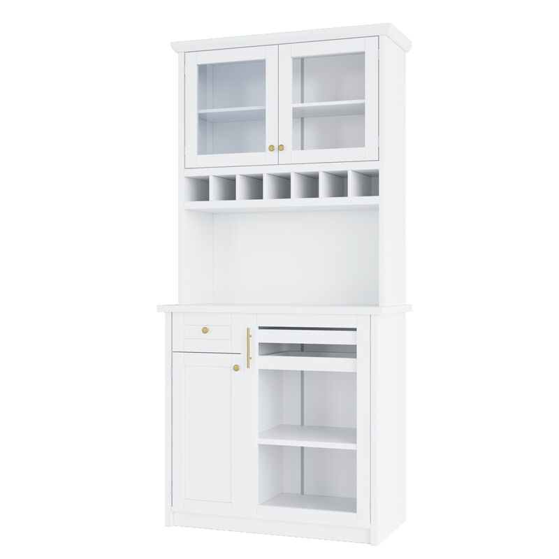 Freestanding Buffet with Hutch Tall Kitchen Pantry Storage Cabinet image number 0