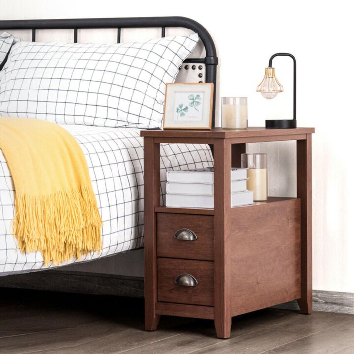 Hivvago Rectangular Nightstand with 2 Drawers and Shelf