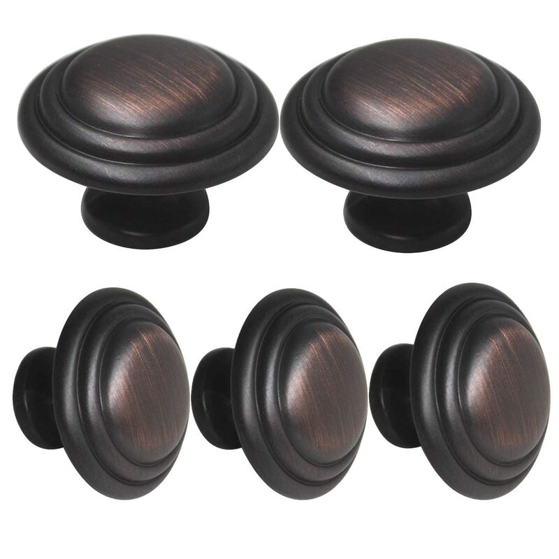 Gobrico 1-3/8 Inch Round Cabinet Knobs Oil Rubbed Bronze Top Ring Handles Bifold Kitchen Wardrobe Drawer Pulls 5 Pack
