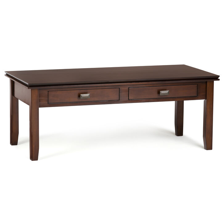 Artisan SOLID WOOD 46 inch Wide Rectangle Transitional Coffee Table in Russet Brown