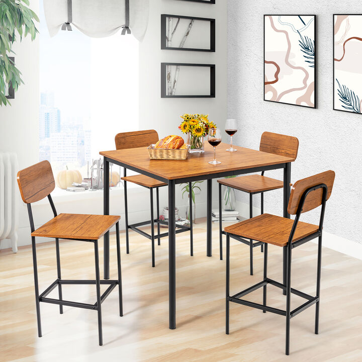5-Piece Industrial Dining Table Set with Counter Height Table and 4 Bar Stools