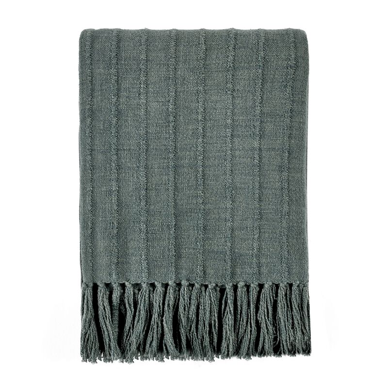 Linia Accent Throw Blanket, Overdyed Forest Green Woven Stripe Design - Benzara