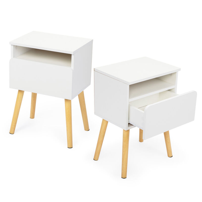 2piece modern bedside table, bedroom coffee table with drawers, shelves, living room bedside furniture, white