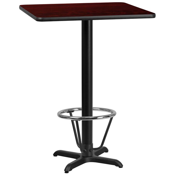 Flash Furniture Stiles 30'' Square Mahogany Laminate Table Top with 22'' x 22'' Bar Height Table Base and Foot Ring