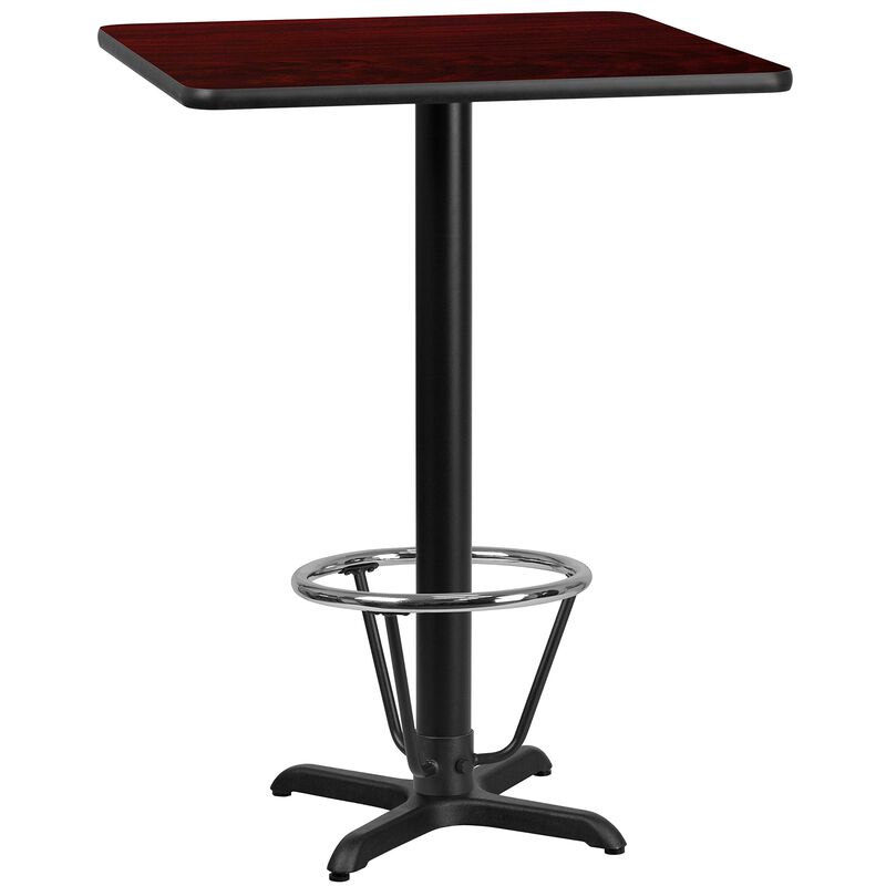 Flash Furniture Stiles 30'' Square Mahogany Laminate Table Top with 22'' x 22'' Bar Height Table Base and Foot Ring image number 0