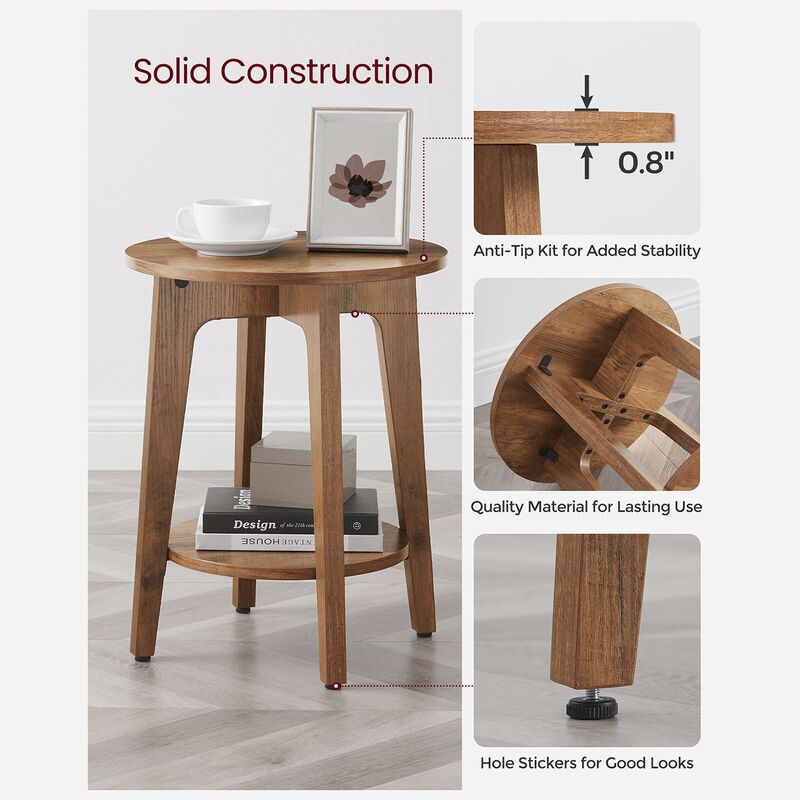 Minimalist Round End Table – Small Table with Lower Shelf for Sofa Side or Bedside Storage Needs