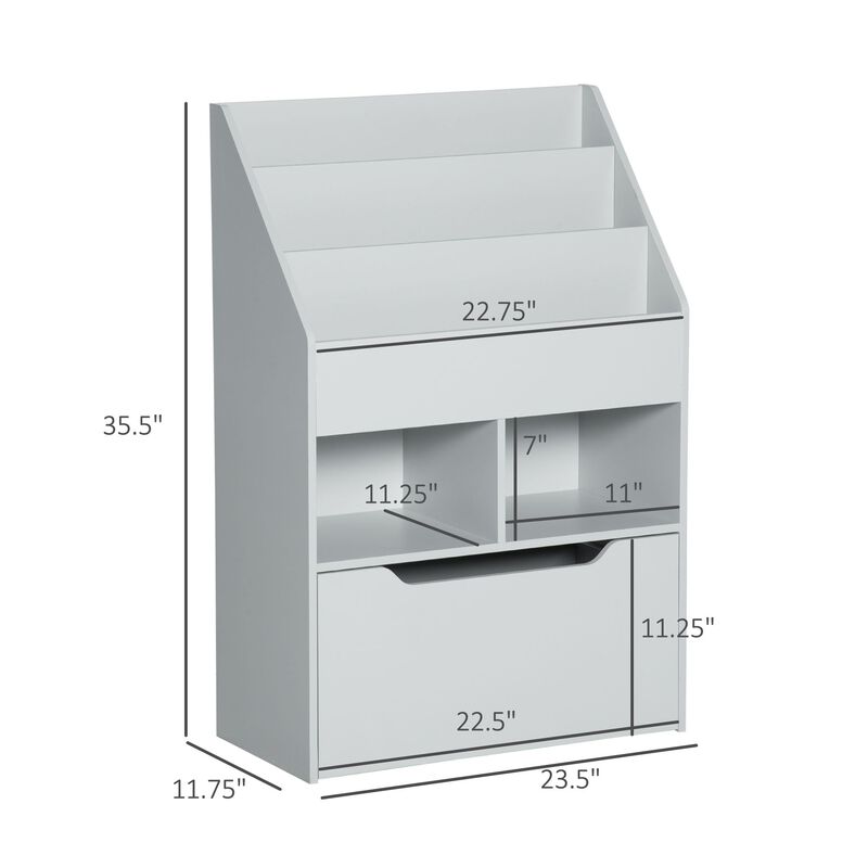 Gray Kids' Organizer: Bookcase with Shelves, Bins and Drawer