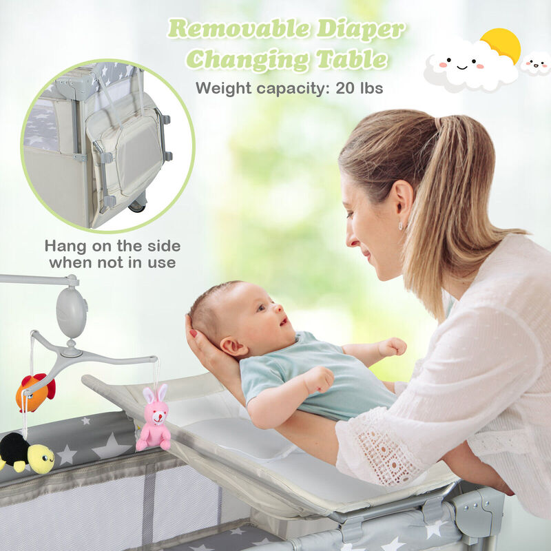 5-in-1  Portable Baby Beside Sleeper Bassinet Crib Playard with Diaper Changer