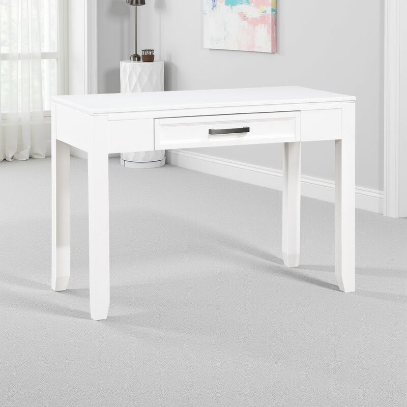Thiem Writing Laptop Desk, 1 Drawer, White Veneer, 42 Inch - Benzara