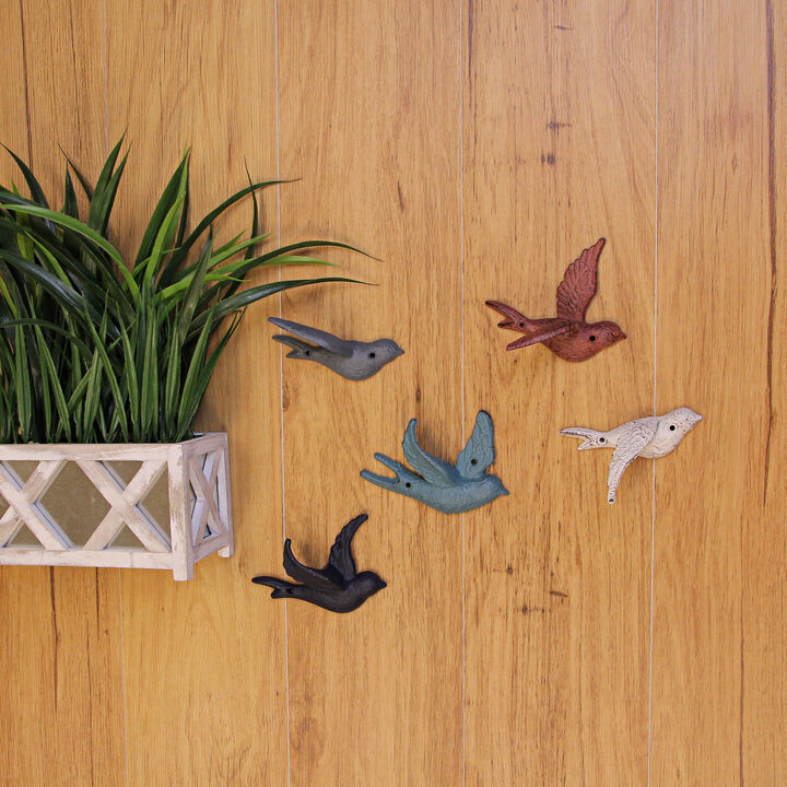 Set of 5 Coastal Coral Cast Iron Distressed Finish Flying Birds Wall Decor