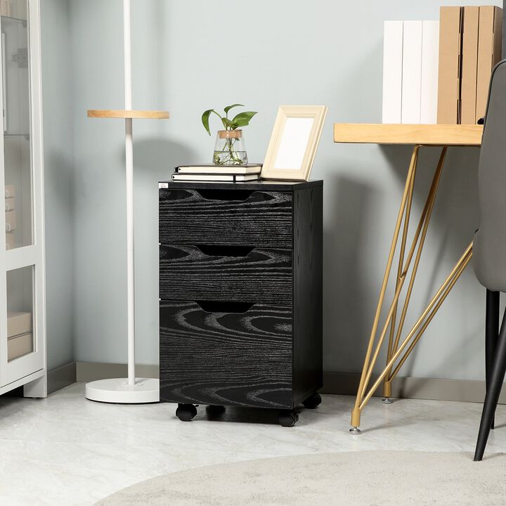 Black Office Helper: Mobile Cabinet with 3 Drawers