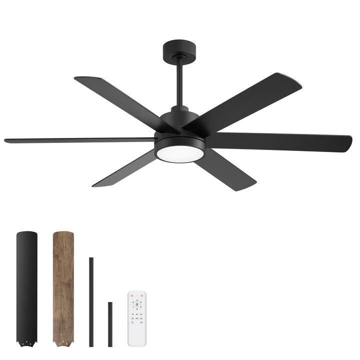 Breezary 60 in LED Ceiling Fan with Light and Remote, 6 Blade DC Motor Fan, Reversible Quiet Fan with Timer