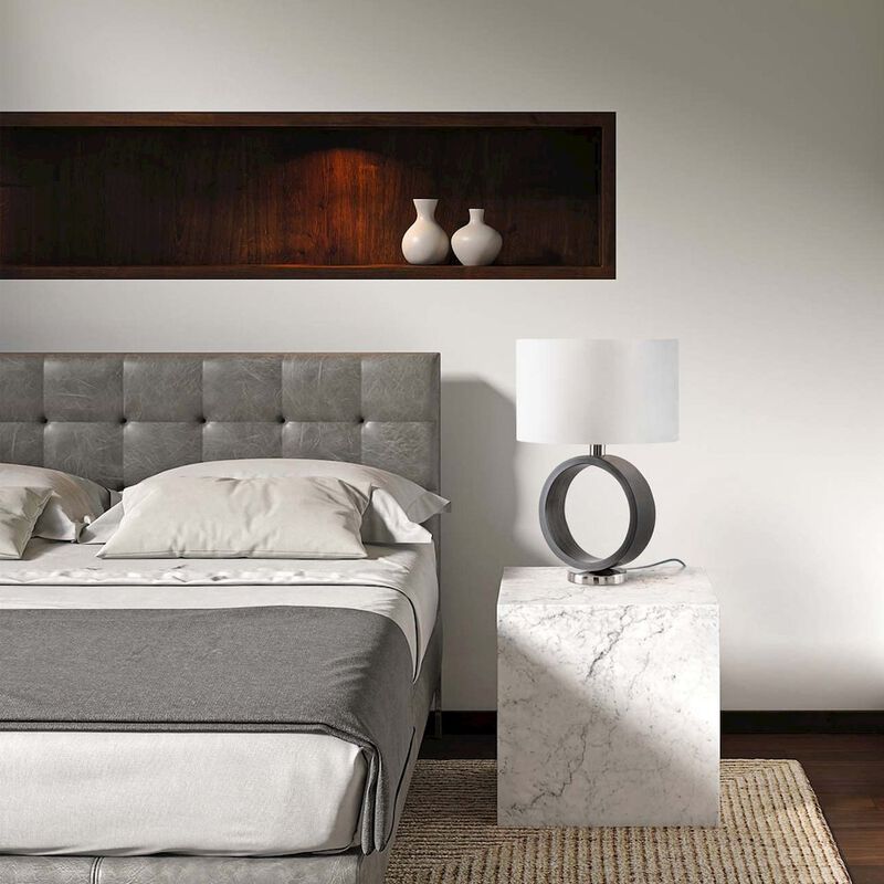 NOVA OF CALIFORNIA Tracey Ring Table Lamp - 24&Prime;, Charcoal Gray, Brushed Nickel, On/Off Switch