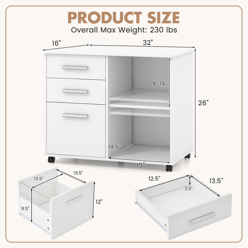 3-Drawer Mobile Lateral File Cabinet Printer Stand image number 6