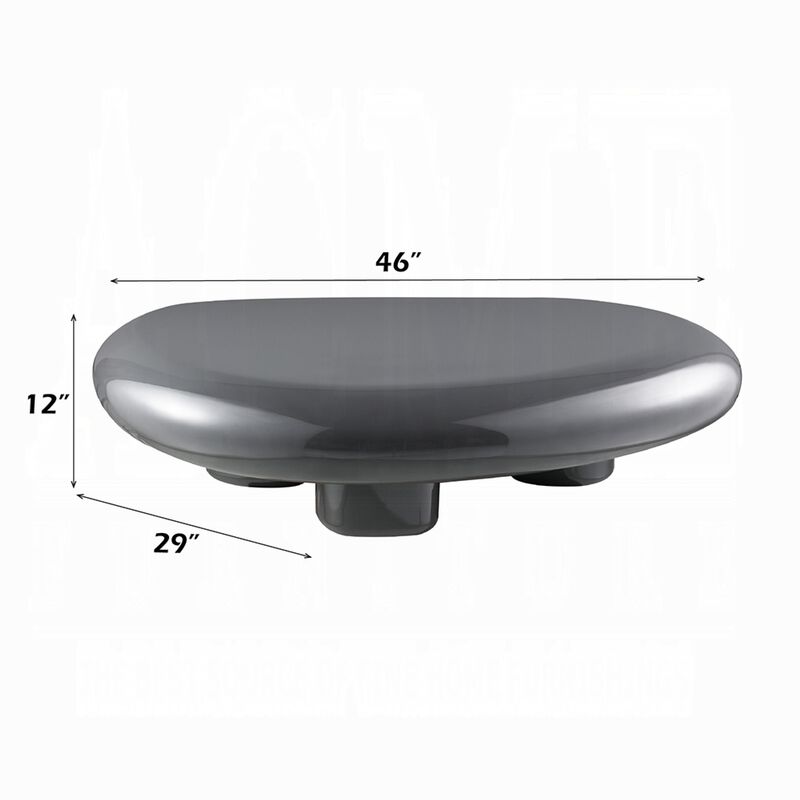 Fory Coffee Table, 46 Inch Oval Top with Low Metal Base, High Gloss Gray image number 5