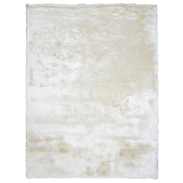 Vittorio 8 x 10 Handwoven Shag Area Rug, Polyester Cotton, Solid Ivory