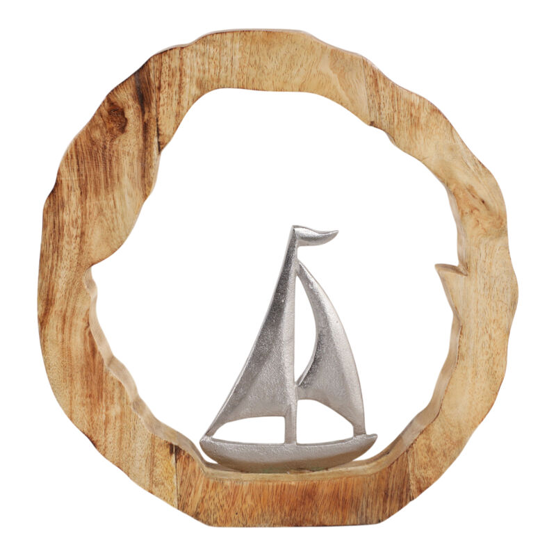 11x11" Sailboat In Wood Round image number 0