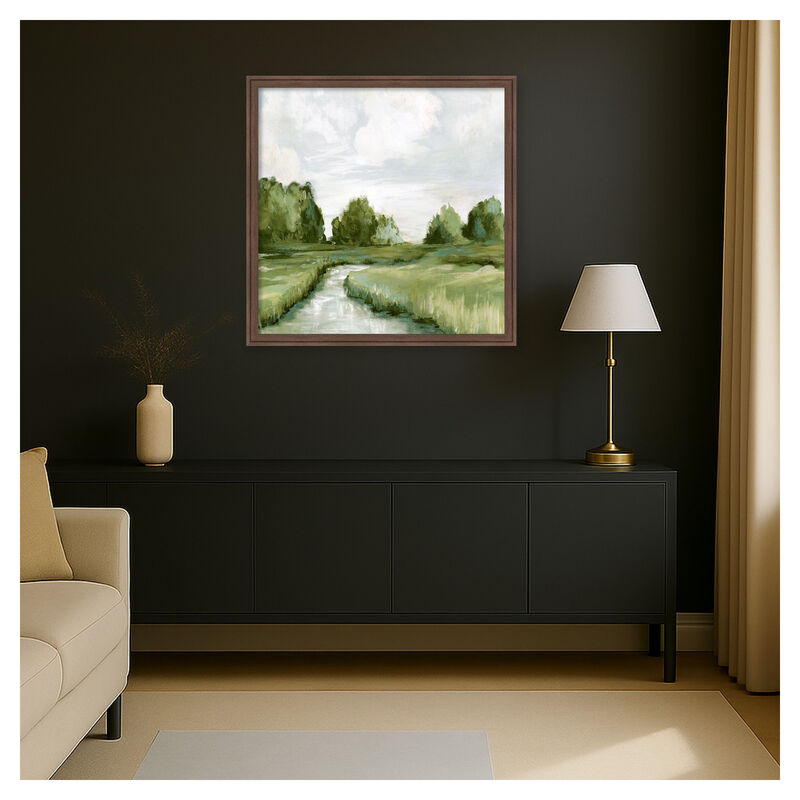 Tranquil Stream Through Green Fields by PI Studio Framed Canvas Wall Art image number 4