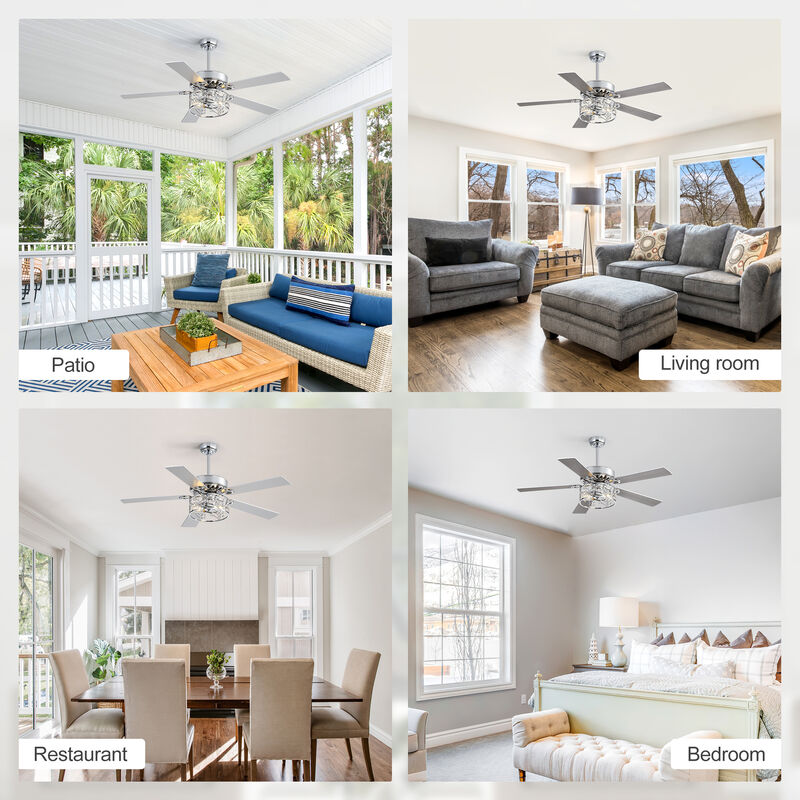Breezary 52" Ceiling Fan with Crystal Light, 5 Blade,6 Speed, Remote image number 5