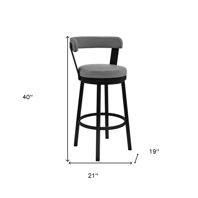 Hivvago 30 Inch Gray And Black Iron Swivel Bar Height Bar Chair