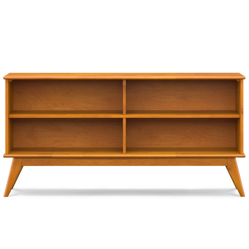 Draper SOLID HARDWOOD 30 inch x 64 inch Mid Century Modern Low Bookcase in Teak Brown