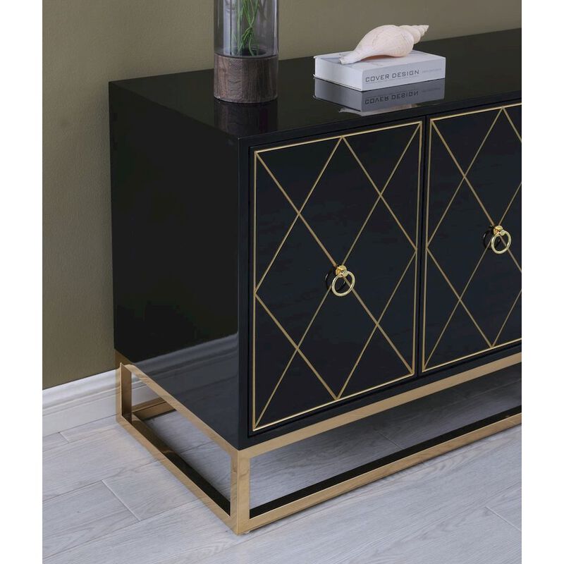 Best Master Furniture Senior 64" Lacquer Wood 4-Compartment Sideboard, Gold Accents - Black image number 7