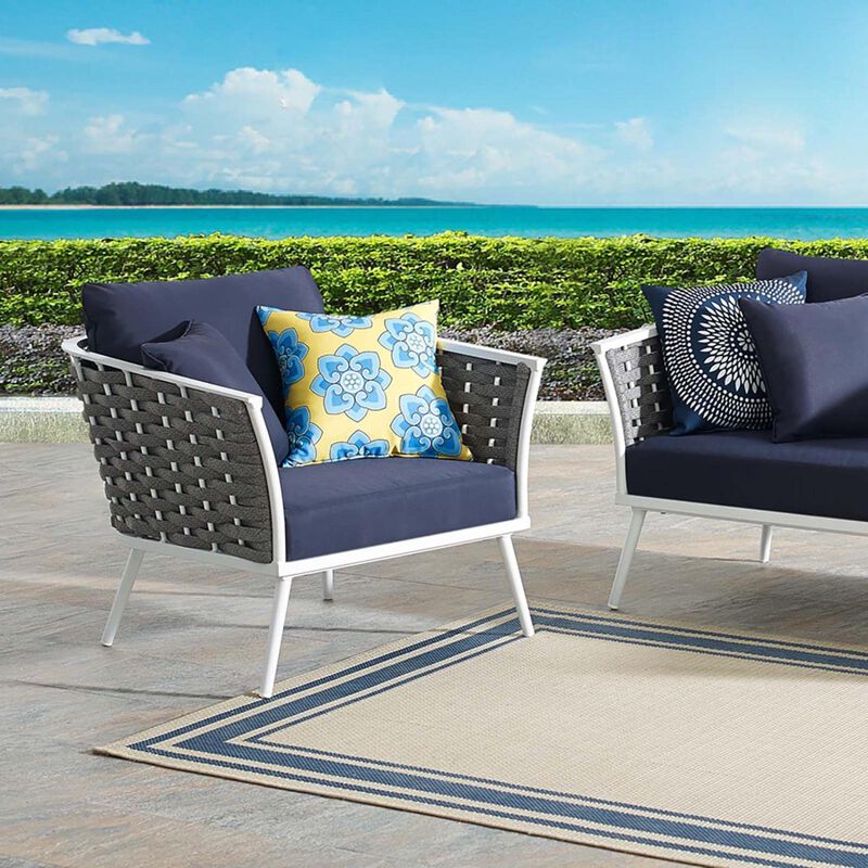 Modway Stance Outdoor Patio Woven Rope Arm Chair in White Navy