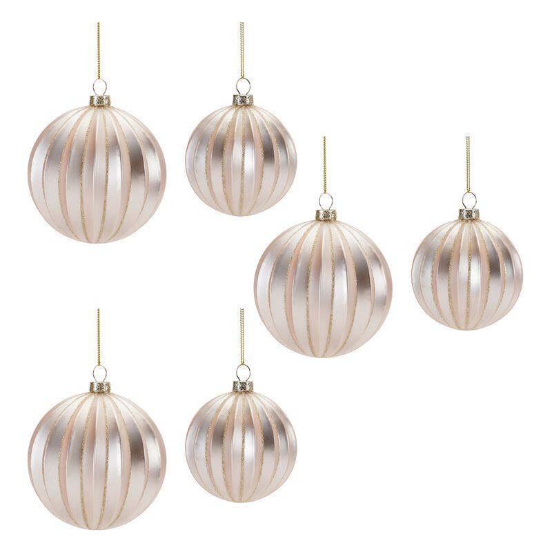 Ribbed Metallic Glass Ball Ornaments, Set of 6 for Holiday Tree Styling