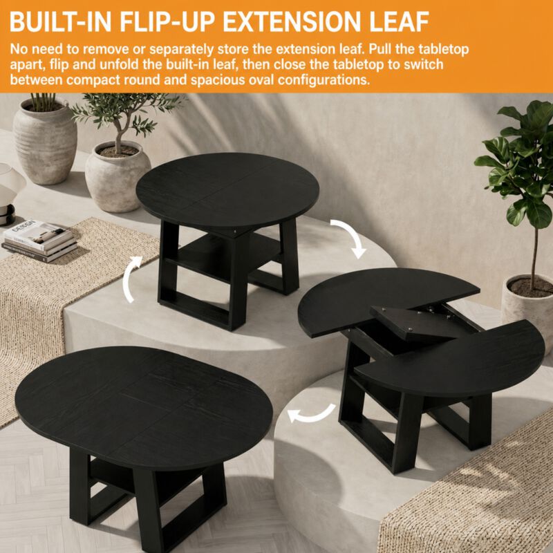 Kibwex H‑Shaped Base Extendable Round Dining Table image number 3