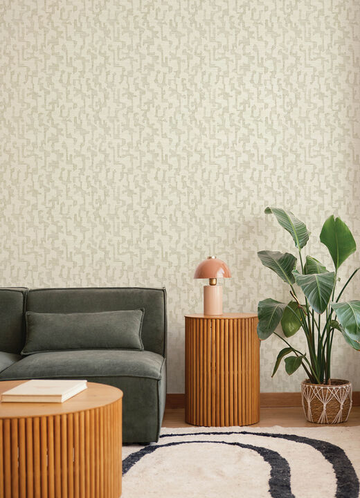 Cipher Beige Geometric Faux Grasscloth Wallpaper