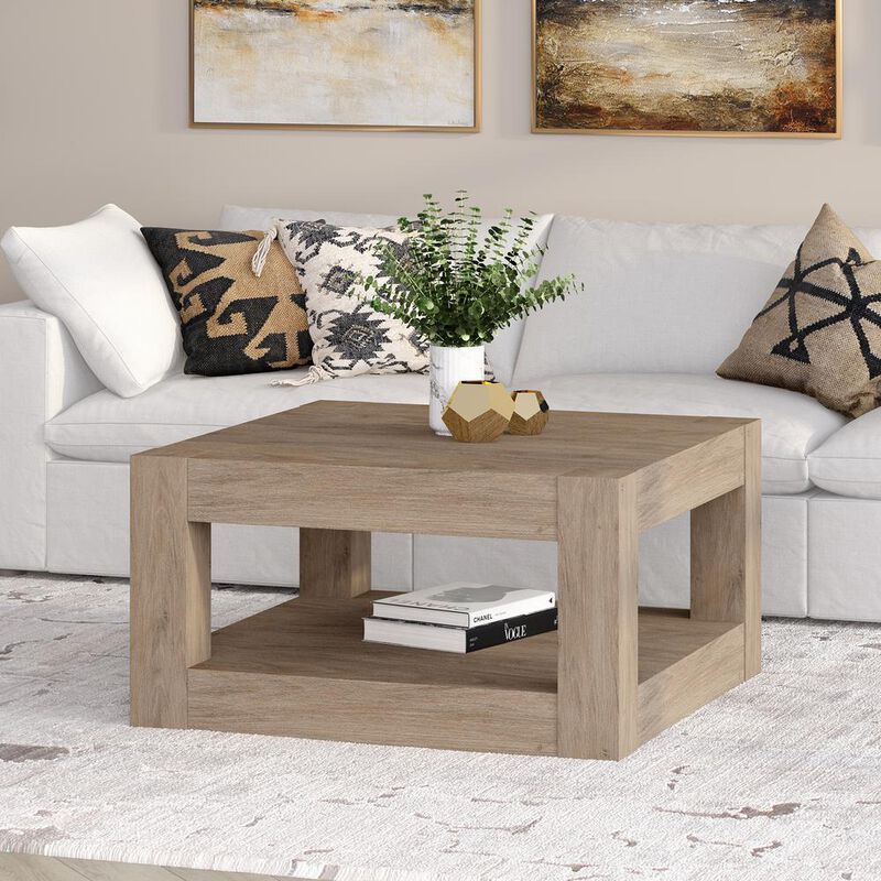 Hudson&Canal Hughes 32 Wide Square Coffee Table in Antiqued Gray Oak