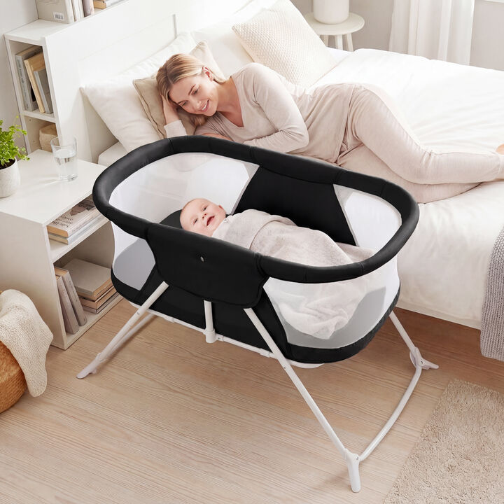 2 in 1 Baby Bedside Sleeper Bassinet with Rocking Motion and Breathable Mesh for Nursery