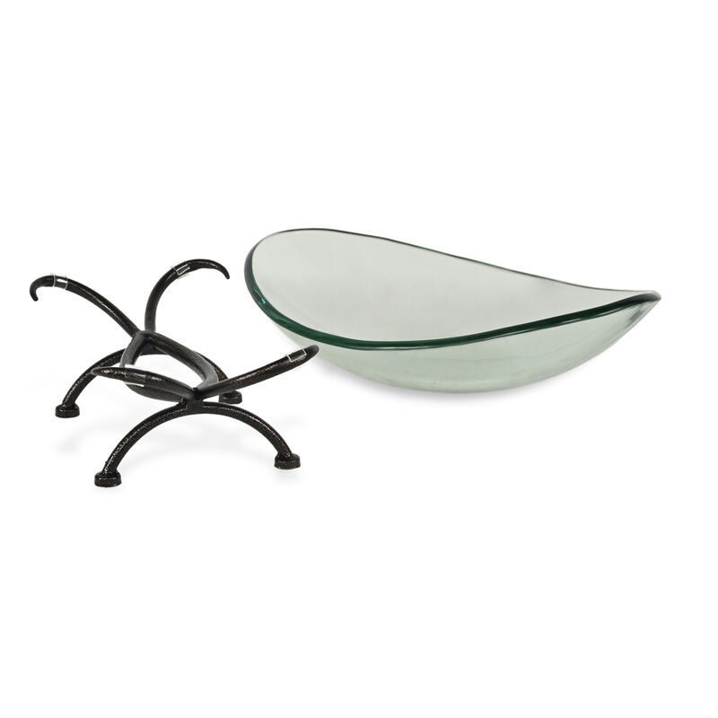 HomeRoots 17" Clear And Black Glass And Metal Oval Decorative Bowl With Stand image number 4