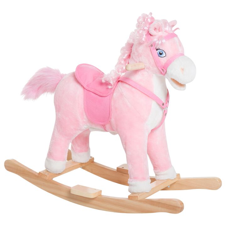 Kids Ride on Rocking Horse Toddler Plush Toy with Realistic Sounds and Swinging Tail for 3 Years Old Children
