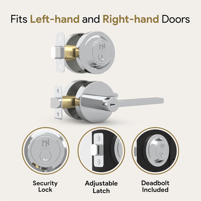 Mega Handles | Ralph Lever and Deadbolt Entry Combo | Polished Chrome