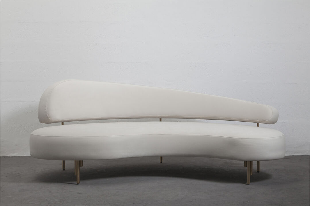 SITIERA_01 Velvet Upholstered 3-seater Sofa in Ivory with Bronze Legs by ANDEAN
