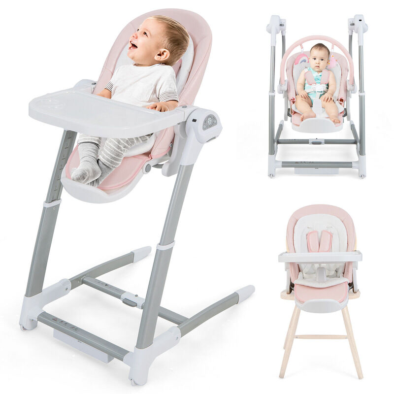 Baby Folding High Chair with 8 Adjustable Heights and 5 Recline Backrest image number 2