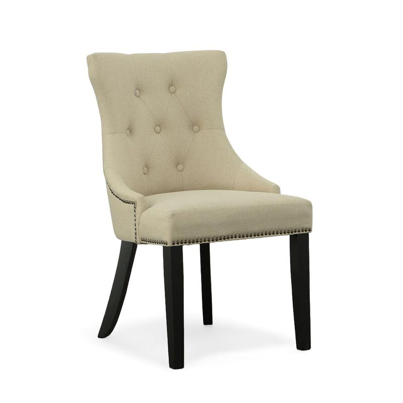 Carolina Living Tufted Back Upholstered Chair - Set of 2 - Espresso - Cream Linen Upholstery