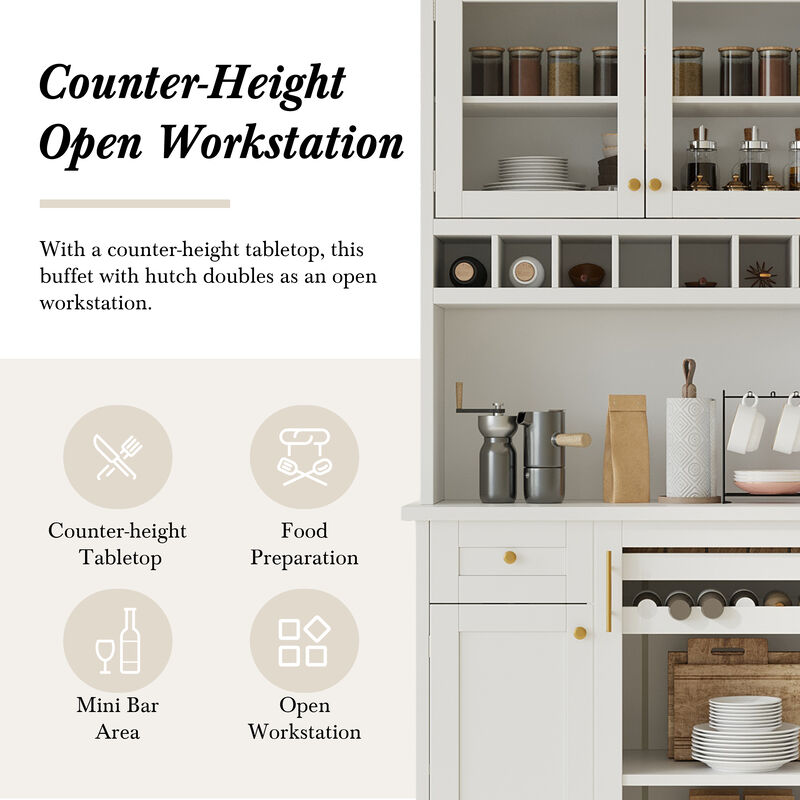 Freestanding Buffet with Hutch Tall Kitchen Pantry Storage Cabinet image number 3