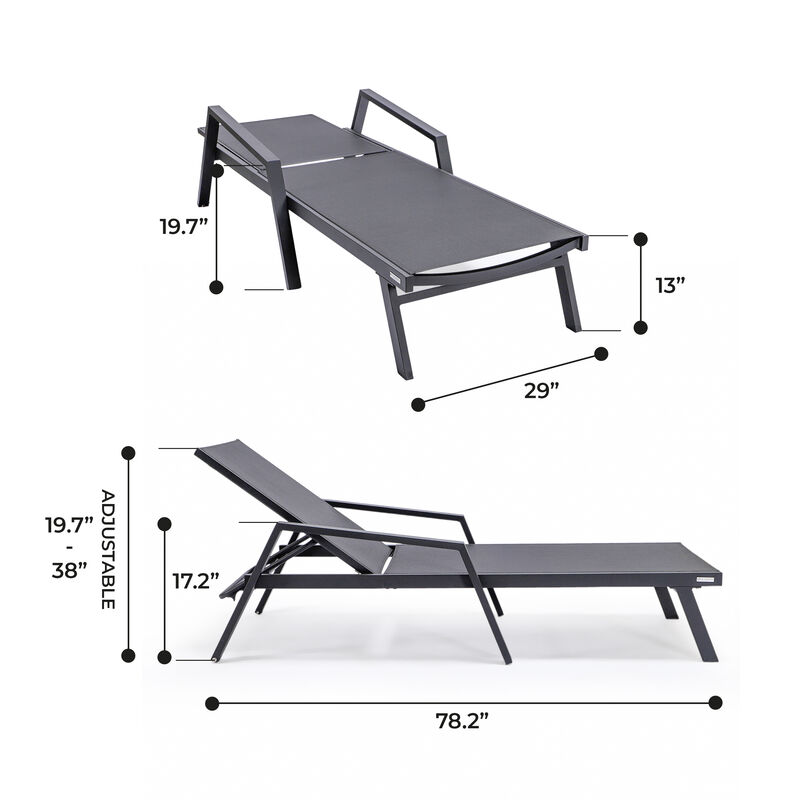 LeisureMod Marlin Poolside Outdoor Patio Lawn and Garden Modern Powder Coated Aluminum Frame Suntan Sling Chaise Lounge Chair with Armrests, Set of 2