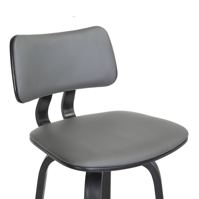 30" Swivel Black Wood Bar Stool in Gray Faux Leather with Black Metal image number 3