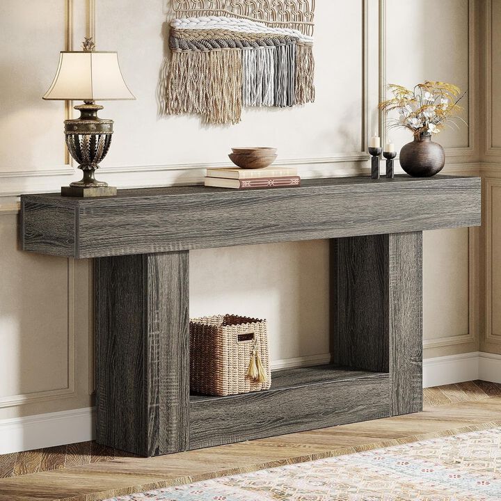 Tribesigns Farmhouse 2-Tier Wood Console Table
