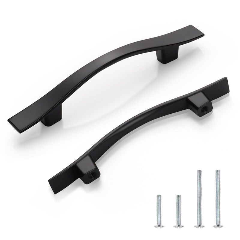 Knobonly 10 Pack Cabinet Handles 3 inch(76mm) Hole Centers, Matt Black Drawer Pulls, Bridge Design, Zinc Alloy