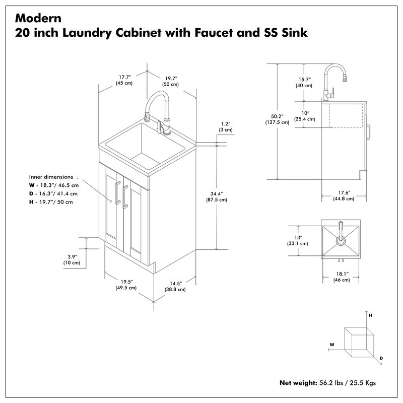 Modern Wide Shaker All-In-One 20-inch Laundry Utility Sink and Cabinet image number 9