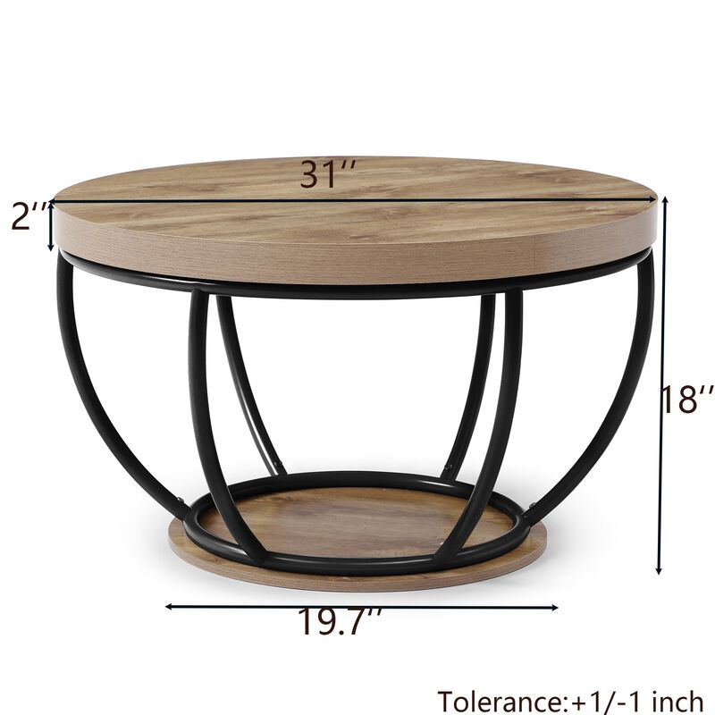 GOODSILO 31 Inch Round 2-Tier Storage Coffee Table, Multi-Functional Accent Center Table for Living Room, Home Office, Reception Area with Easy Assembly image number 1