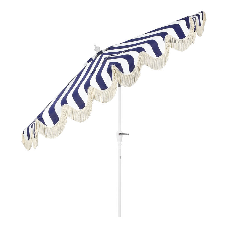 Beverly Designer Classic Scalloped Fringe Half Market Patio Umbrella with Crank, Push Button Tilt and UV Protection