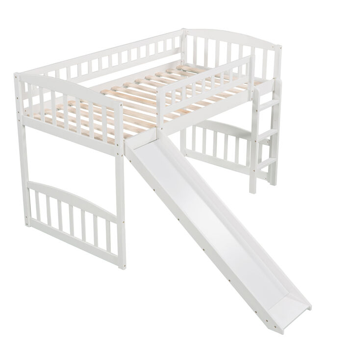 Twin size Loft Bed with Slide and Ladder, Gray