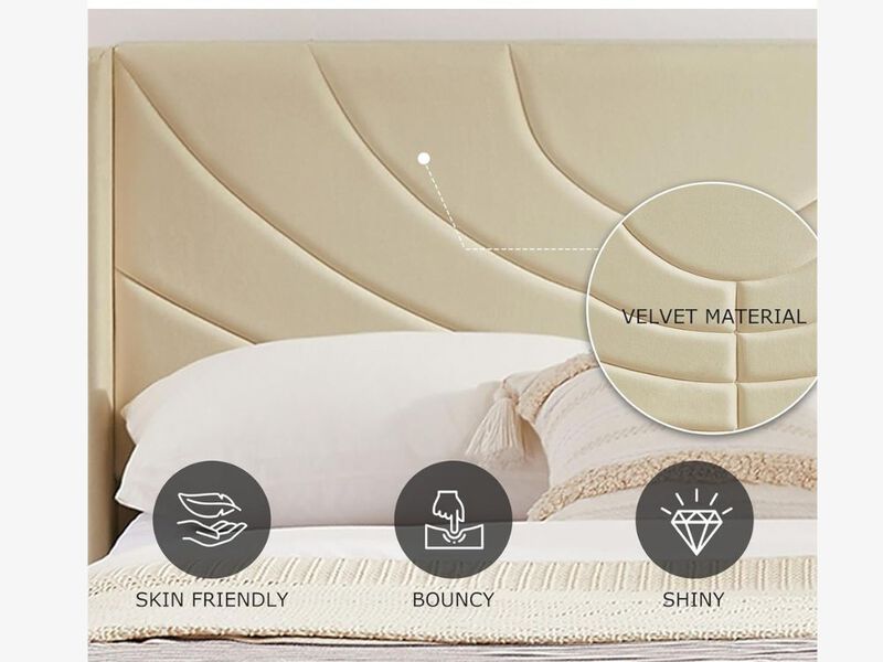 Upholstered Platform Queen Bed Frame With Fabric Headboard,Wooden Slats Support/No Box Spring Needed/Mattress Foundation,Beige